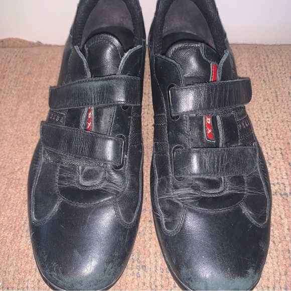 Prada Men's Black Leather Strap Sneakers - Picture 7 of 15